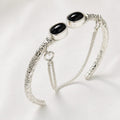 Elegant Silver Cuff Bracelet with Onyx Stones for Women