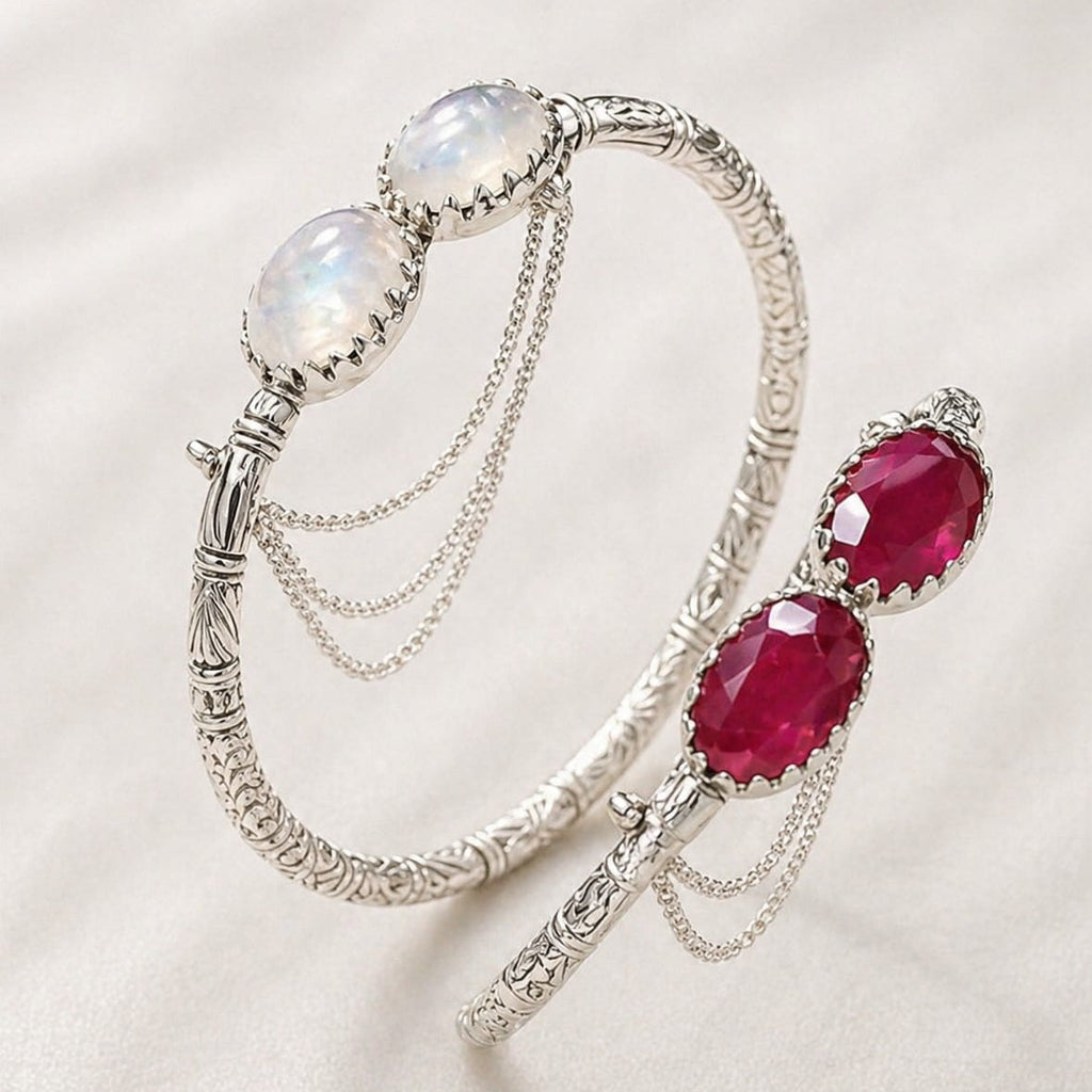 Men’s Royal Silver Cuff Bracelet with Ruby Stones